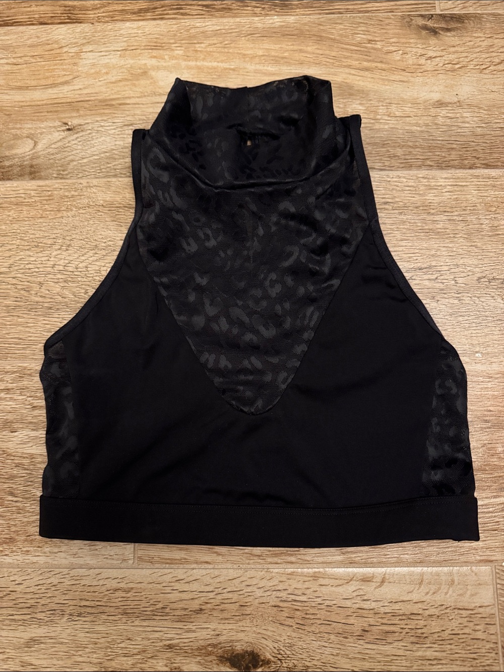 Victoria's Secret Black High-Neck Mesh Cheetah Crop Workout Top